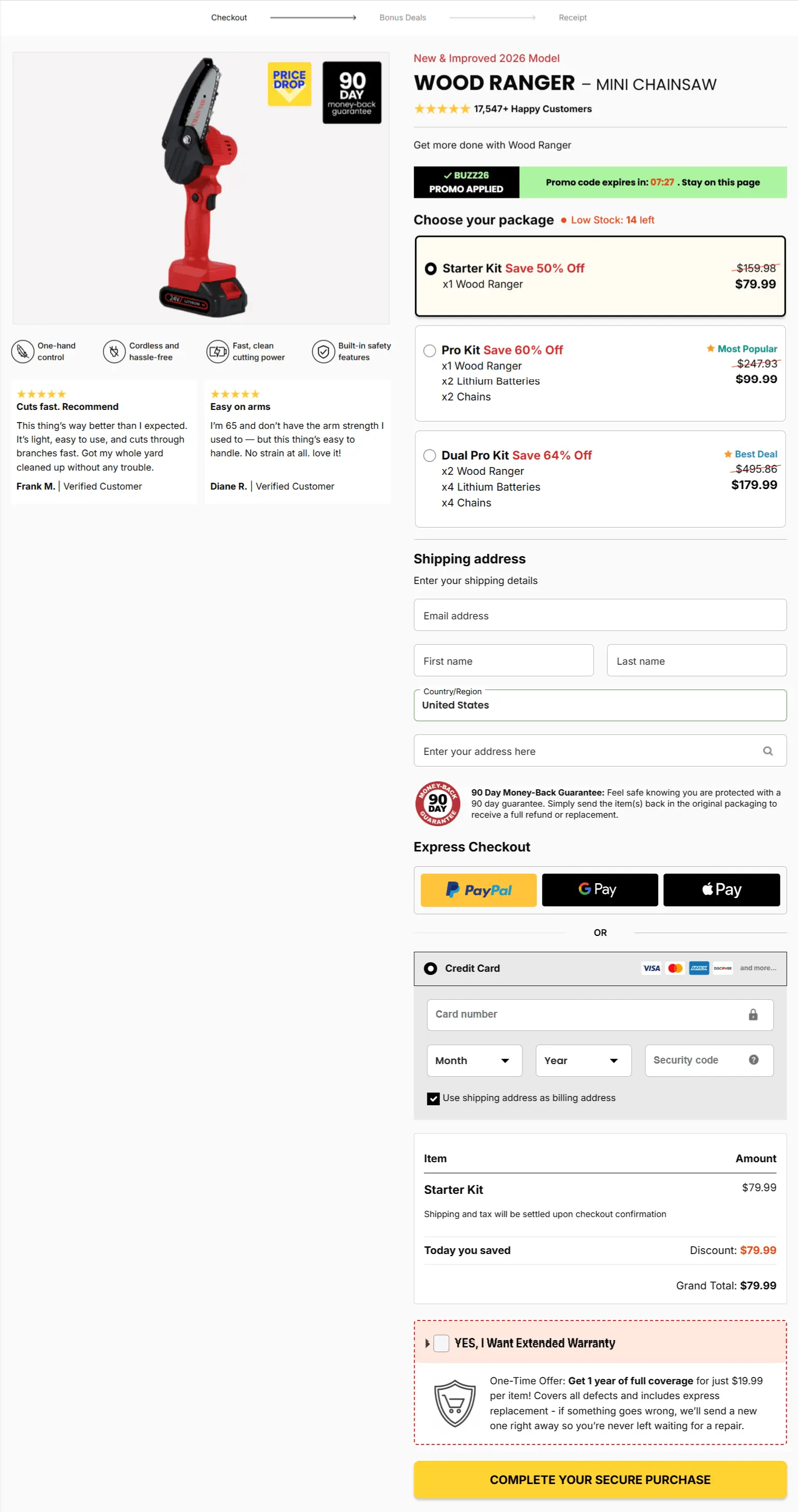 Wood Ranger Mini Chainsaw secure checkout page